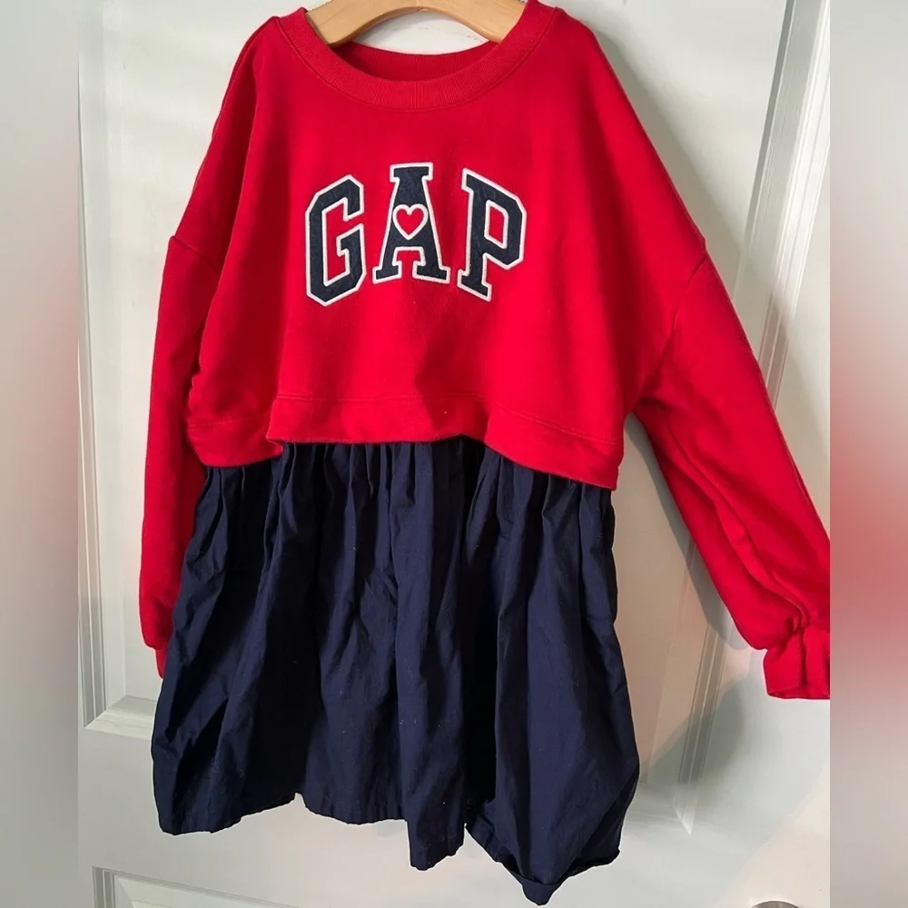 GIRLS Gap 2-in-1 Vintage Soft Sweatshirt Dress | Holiday| navy + red